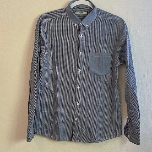 Topman Blue & White Size SM Gingham Long-Sleeve Button Down Shirt - Picture 4 of 5